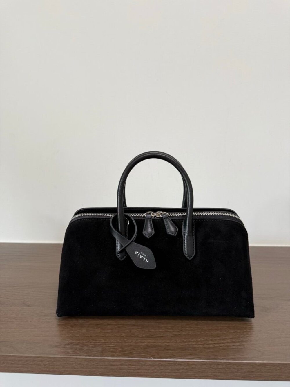 Black Suede Bowling Top‑Handle Bag Luxury Designer Handbag